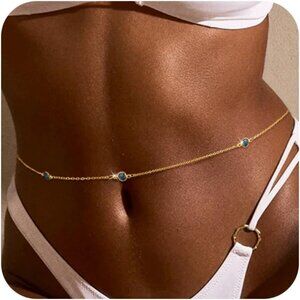 Women's 14K Gold Plated Body Chain Waist Chain Beach Body Jewelry Belly Chain C